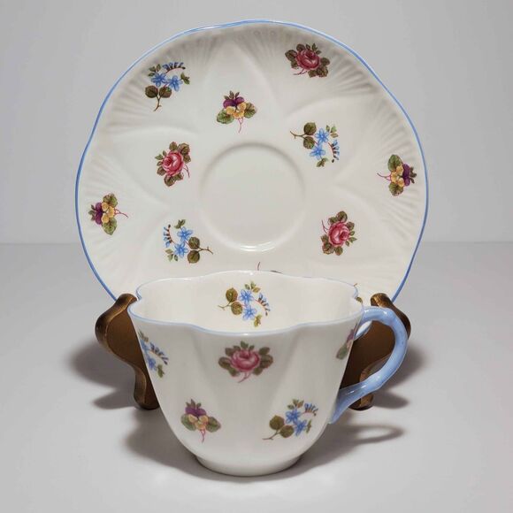 Shelley Teacup and Saucer Rose Pansy Forget-Me-Not Vintage - Picture 5 of 9